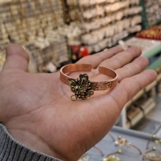 Sarı Yaprak Tasarımlı Bakır Bileklik