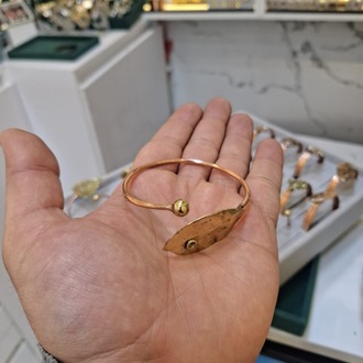 Sarı Yaprak Tasarımlı Bakır Bileklik