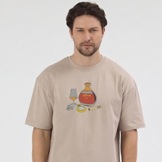 Konyak Nakış İşlemeli Unisex Oversize T-Shirt