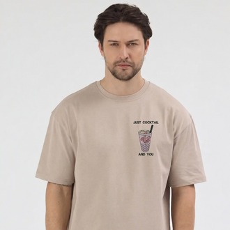 Cocktail Nakış İşlemeli Unisex Oversize T-Shirt