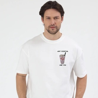 Cocktail Nakış İşlemeli Unisex Oversize T-Shirt