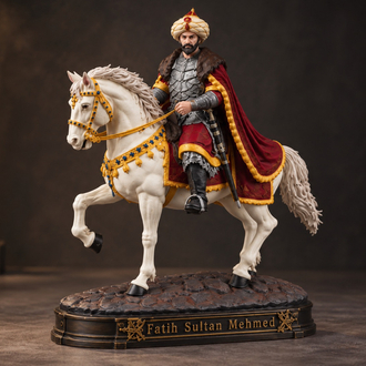 Fatih Sultan Mehmed Atlı Figür 35 cm – Kırmızı Kaftan