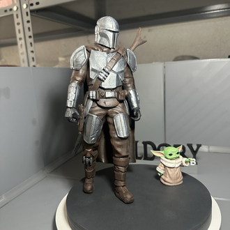 El Boyaması Mandalorian & Grogu (Baby Yoda) 3D Figür – Koleksiyonluk Dekor – 27 cm
