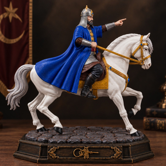 Fatih Sultan Mehmed Atlı Figür 35 cm – Mavi Kaftan