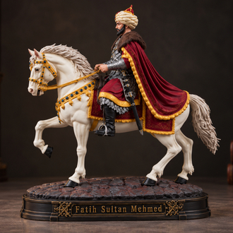 Fatih Sultan Mehmed Atlı Figür 35 cm – Kırmızı Kaftan