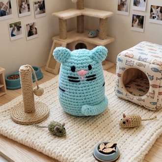 El Örgüsü Mavi Kedi Dekoratif Amigurumi