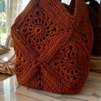  9 Motifli Boho Tarz El Yapımı Tığ İşi Çanta