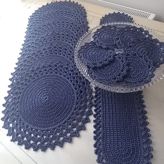 Lacivert Polyester Makrome Supla Takımı