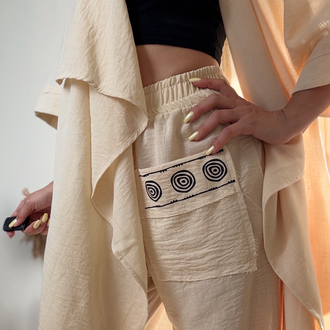 Pamuk Keten Kimono & Pantolon (BEJ)