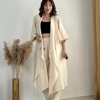 Pamuk Keten Kimono & Pantolon (BEJ)