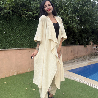 Tasarım Kimono & Pantolon Takım Bej