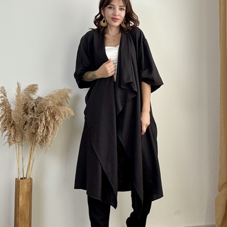 Pamuk Keten Kimono & Pantolon (SİYAH)