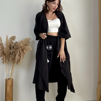Pamuk Keten Kimono & Pantolon (SİYAH)