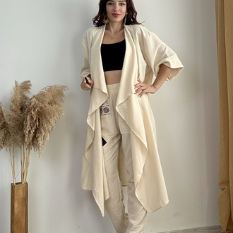 Pamuk Keten Kimono & Pantolon (BEJ)