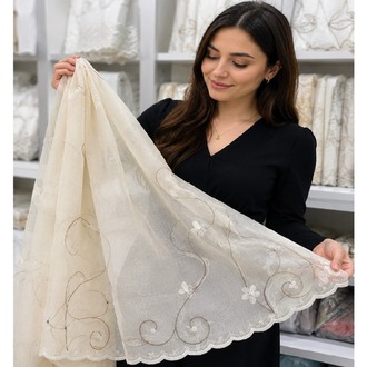 Taç keten tül perde-Nakış işlemeli-EN: 250 cm : YÜKSEKLİK: 250 cm -1/2 (seyrek) Pile