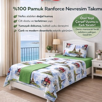 TEK KİŞİLİK NEVRESİM TAKIMI -PARİS MOTİFLİ