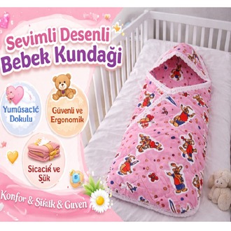 Flanel Bebek Kundağı-Pembe