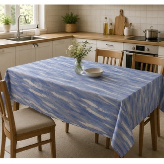 Taç Jakar Saten Dikdörtgen Masa Örtüsü – Mavi Desenli-Ölçü: 150 x 220 cm 