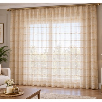 TAÇ COLLECTION -BEJ RENKLİ ORGANİZE PELUŞ ŞERİTLİ TÜL PERDE