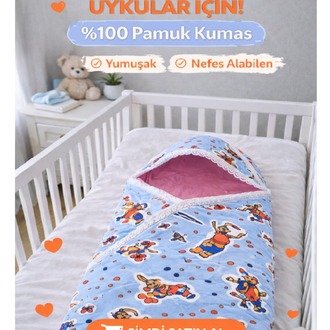 Flanel Bebek Kundağı-Mavi