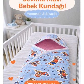 Flanel Bebek Kundağı-Mavi