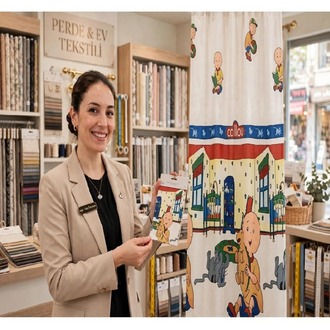 Taç Lisanslı Çizgi Kahraman Caıllou Tül Perde