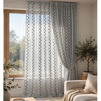 Taç Çollection -Siyah -Beyaz Motifli Tül Perde-1/2 Pile