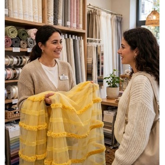 TAÇ COLLECTION -SARI RENKLİ ORGANİZE PELUŞ ŞERİTLİ TÜL