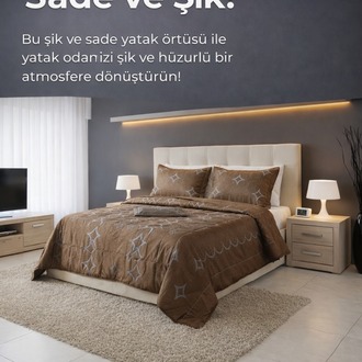 ÇİFT KİŞİLİK SATEN YATAK ÖRTÜSÜ-KOYU KAHVERENGİ