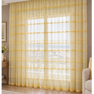 TAÇ COLLECTION -SARI RENKLİ ORGANİZE PELUŞ ŞERİTLİ TÜL