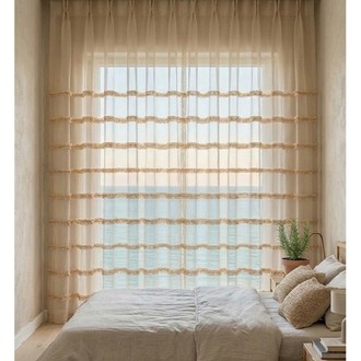 TAÇ COLLECTION -BEJ RENKLİ ORGANİZE PELUŞ ŞERİTLİ TÜL PERDE