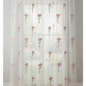 TAÇ COLLECTION KETEN TÜL PERDE - Pembe Çiçek İşlemeli
