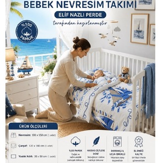 Bebek Nevresim Takımı-Yelkenli Temalı-% 100 Pamuk