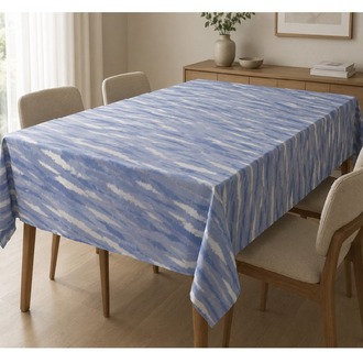 Taç Jakar Saten Dikdörtgen Masa Örtüsü – Mavi Desenli-Ölçü: 150 x 220 cm 