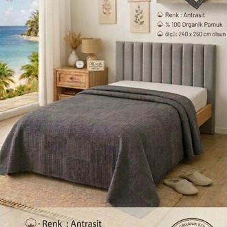 Çift Kişilik Pike - %100 Organik Pamuk Waffle -Antrasit