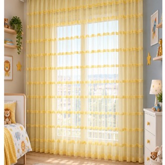 TAÇ COLLECTION -SARI RENKLİ ORGANİZE PELUŞ ŞERİTLİ TÜL