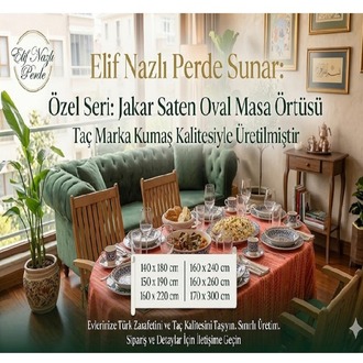 Taç Jakar Saten Oval Masa Örtüsü – Ölçü: 160 x 220 cm