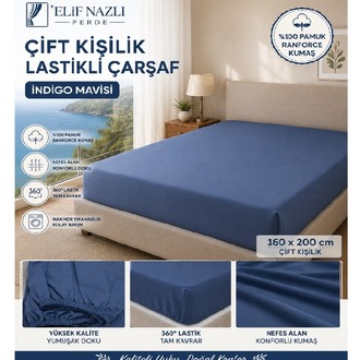 Çift Kişilik Lastikli Çarşaf – İndigo Mavisi