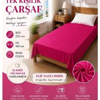  Tek Kişilik Fuşya Renkli Çarşaf –% 100 Pamuk 