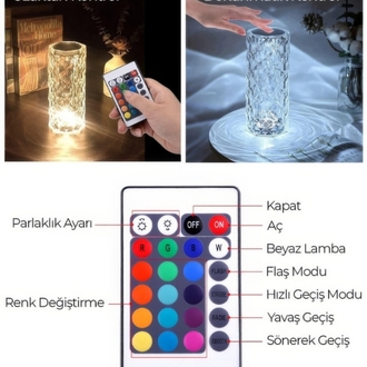Kristal Gül Görünümlü Gece Lambası