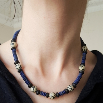 ELPİS Sereia | Lapis Lazuli - Dalmaçyalı Jasper Doğal Taş Tasarım Kolye 