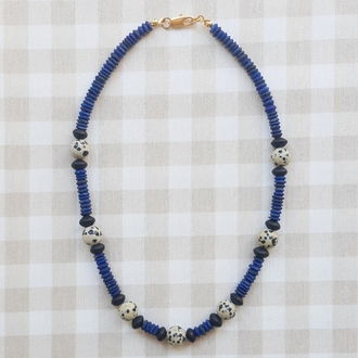 ELPİS Sereia | Lapis Lazuli - Dalmaçyalı Jasper Doğal Taş Tasarım Kolye 
