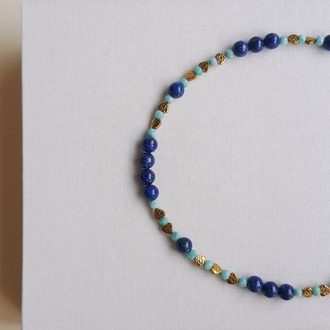 ELPİS Mi Cielo | Amazonit - Lapis Lazuli Doğal Taş Tasarım Kolye