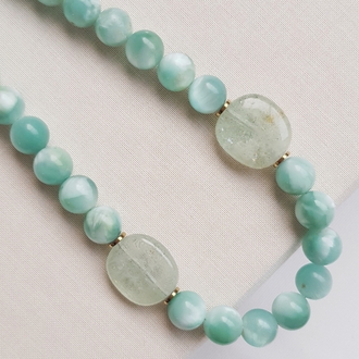 ELPİS Aqua | Yeşil Larimar - Akuamarin Doğal Taş Tasarım Kolye 