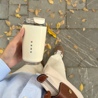  Smeg Mug Bardak Termos 240ML Paslanmaz Çelik Sızdırmaz Krem Renkli