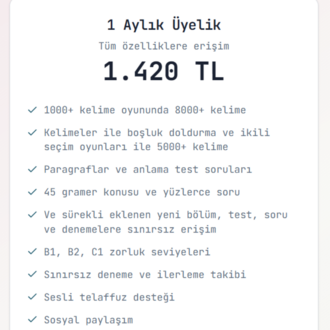 İNGİLİZCEPRO 1 Aylık Üyelik