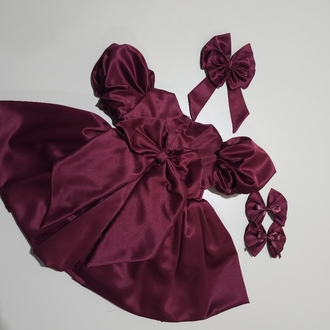 bordo çift etek balon kol elbise