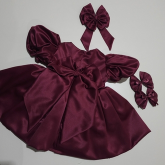 bordo çift etek balon kol elbise