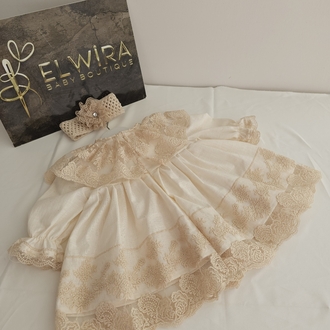 krem vintage güpürlü elbise