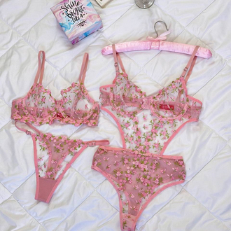 Çiçekli Sütyen&Bodysuit Set